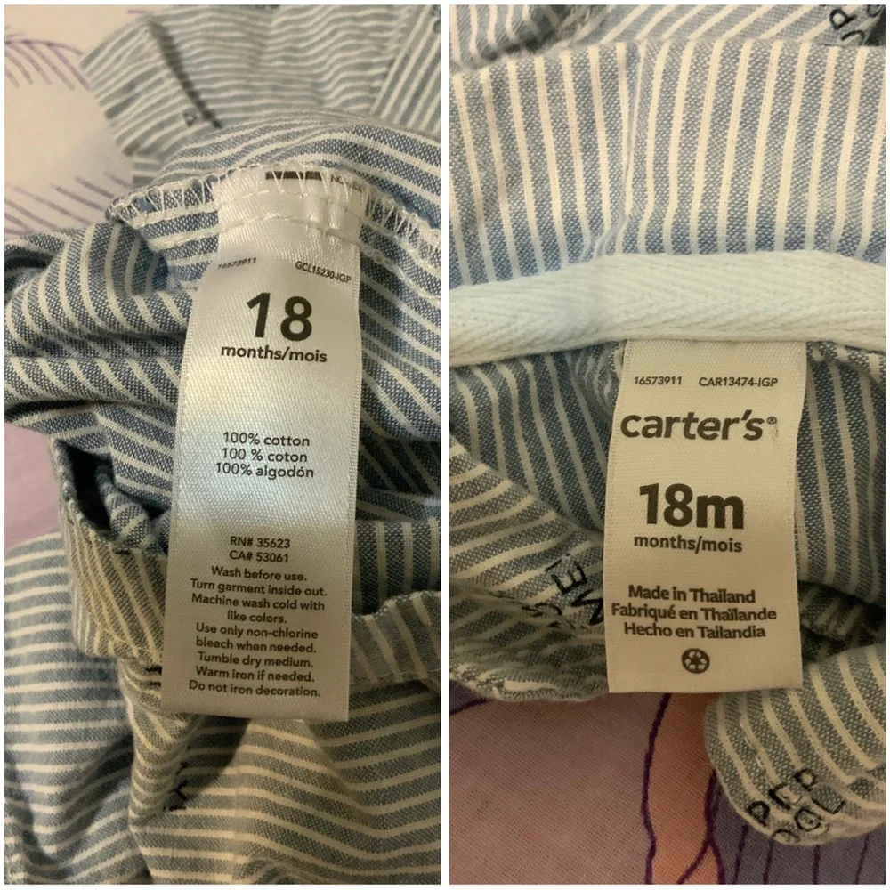 NWOT Carter’s Toddler Boy button Down Blue/white Romper , Awesome, Hands…
